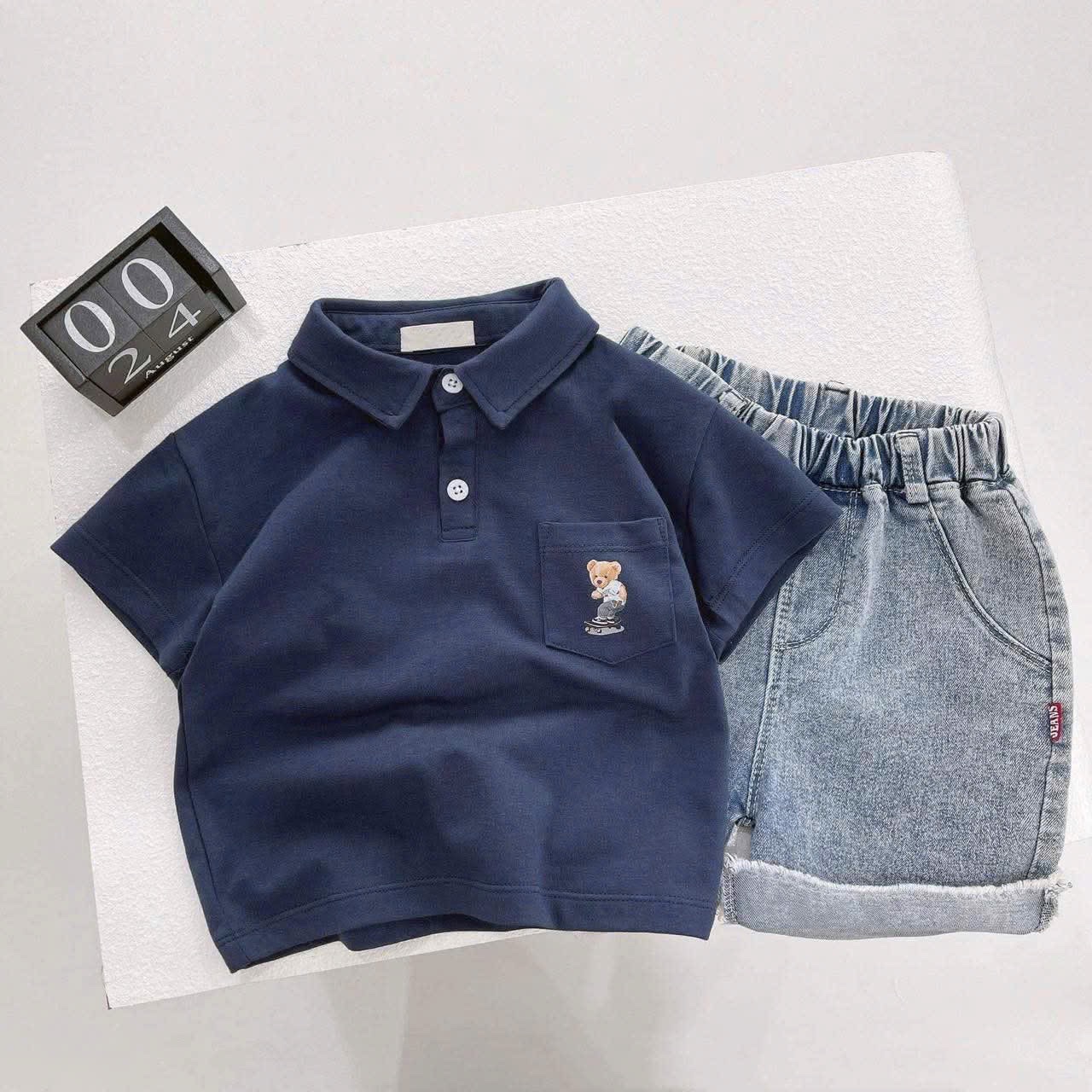 SET 3 ÁO POLO CỘC HÌNH GẤU CỒ BẺ BT