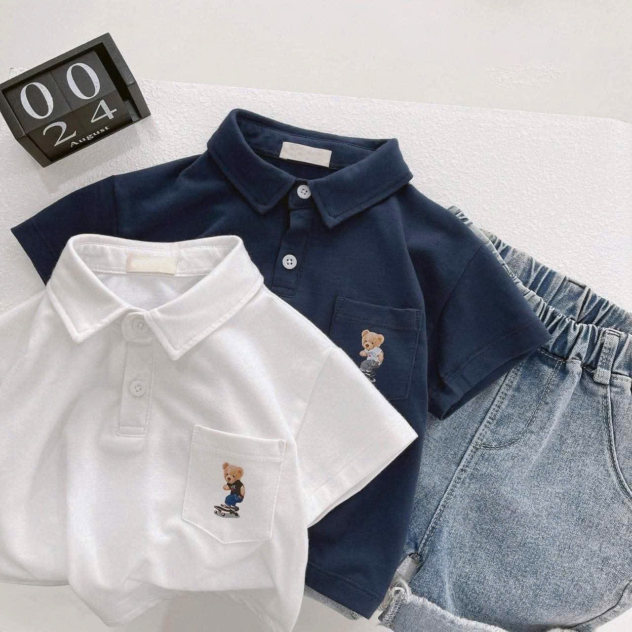 SET 3 ÁO POLO CỘC HÌNH GẤU CỒ BẺ BT