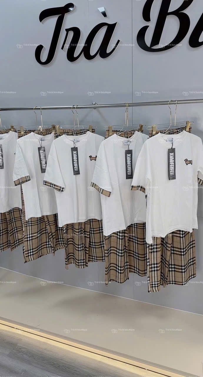 BỘ CỘC TRẮNG HÌNH CÚN QUẦN KẺ BBR