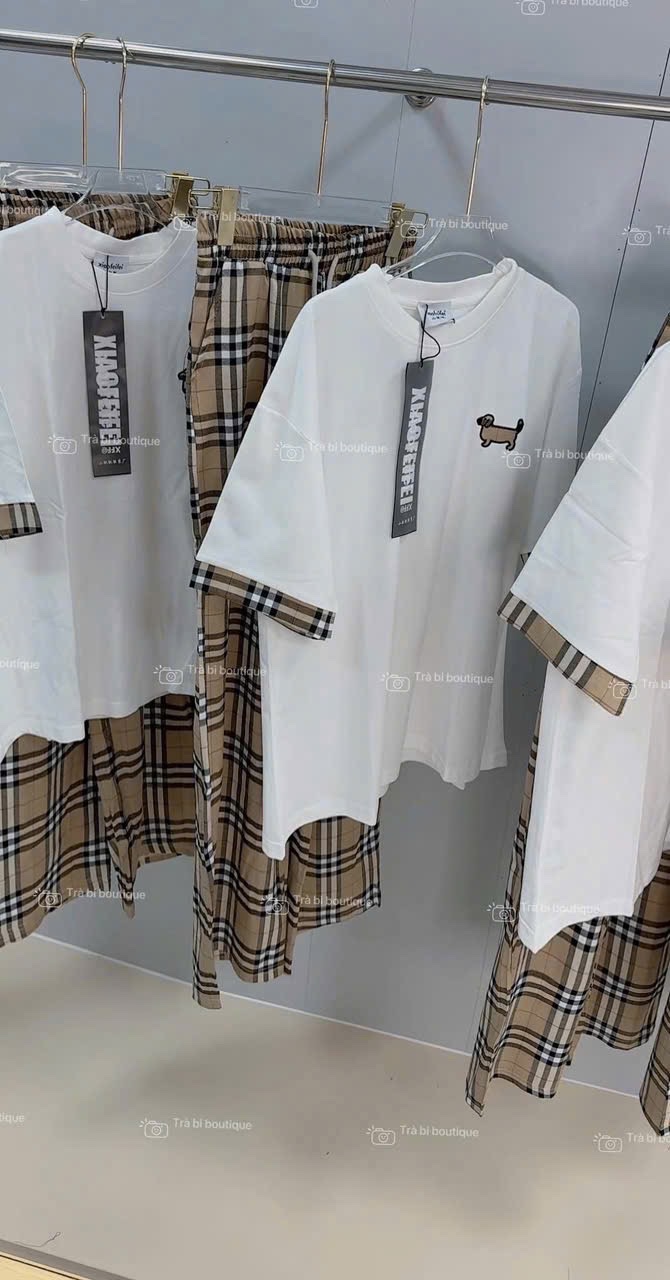 BỘ CỘC TRẮNG HÌNH CÚN QUẦN KẺ BBR