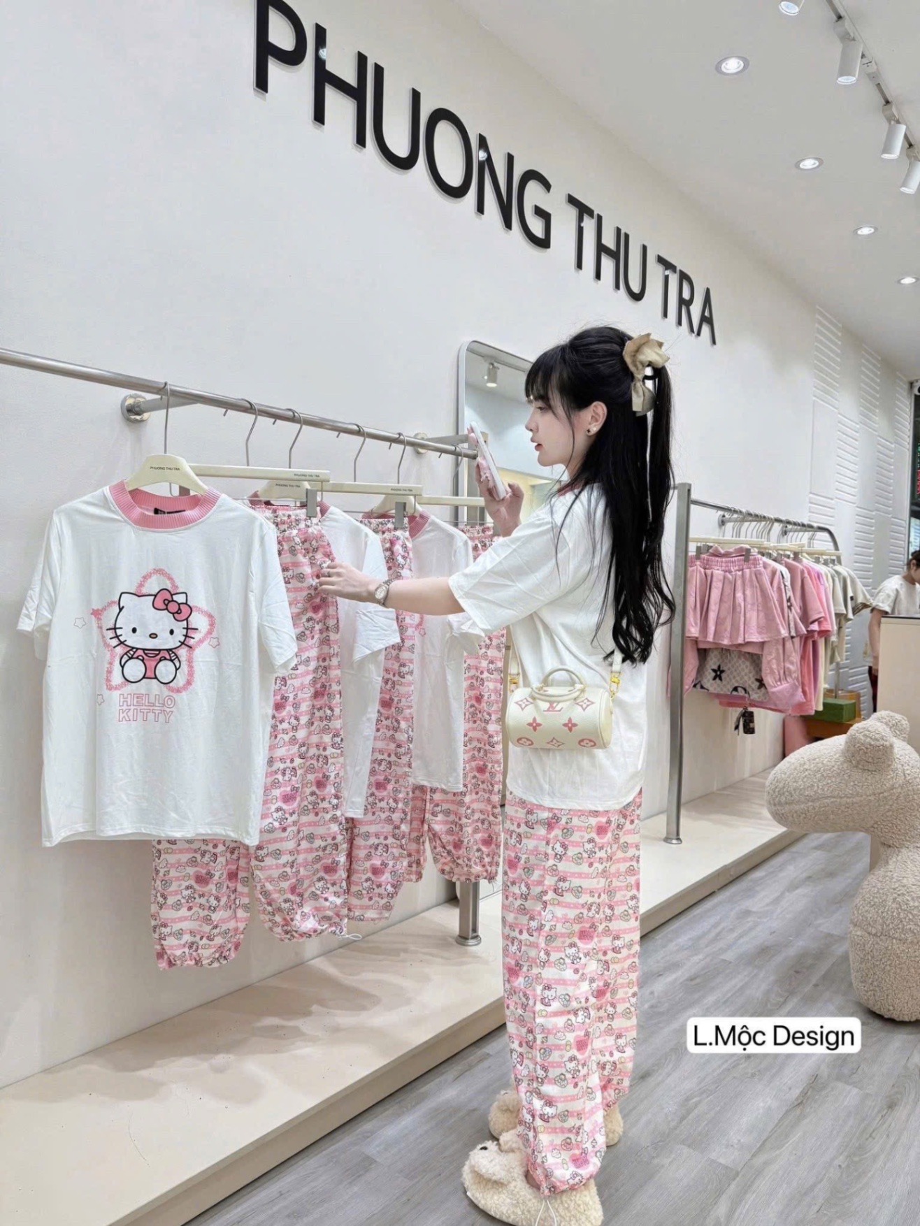 BỘ MÈO KITTY TRẮNG QUẦN BOM MÀU HỒNG