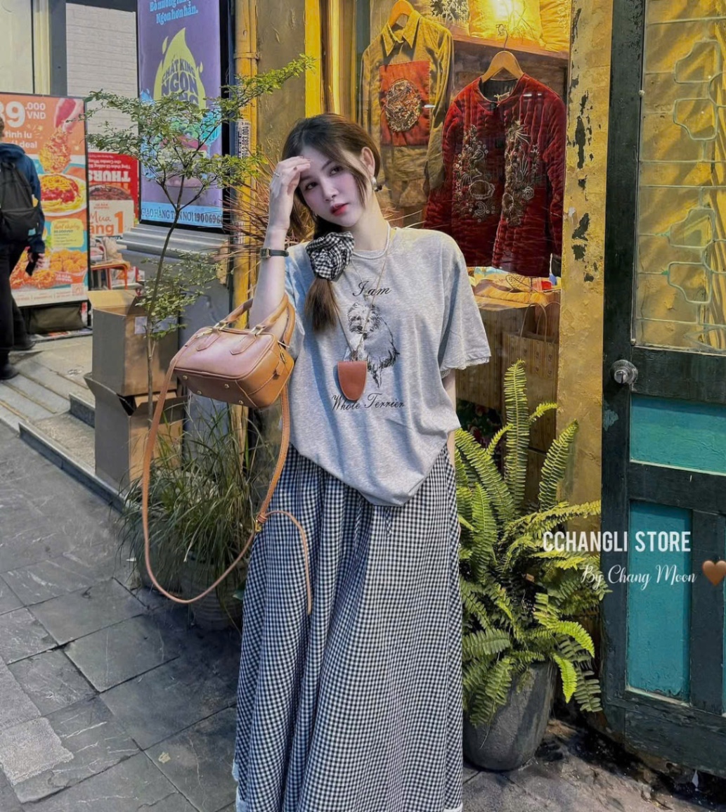 SET ÁO GHI HÌNH CÚN MIX CV KẺ PHỐI REN