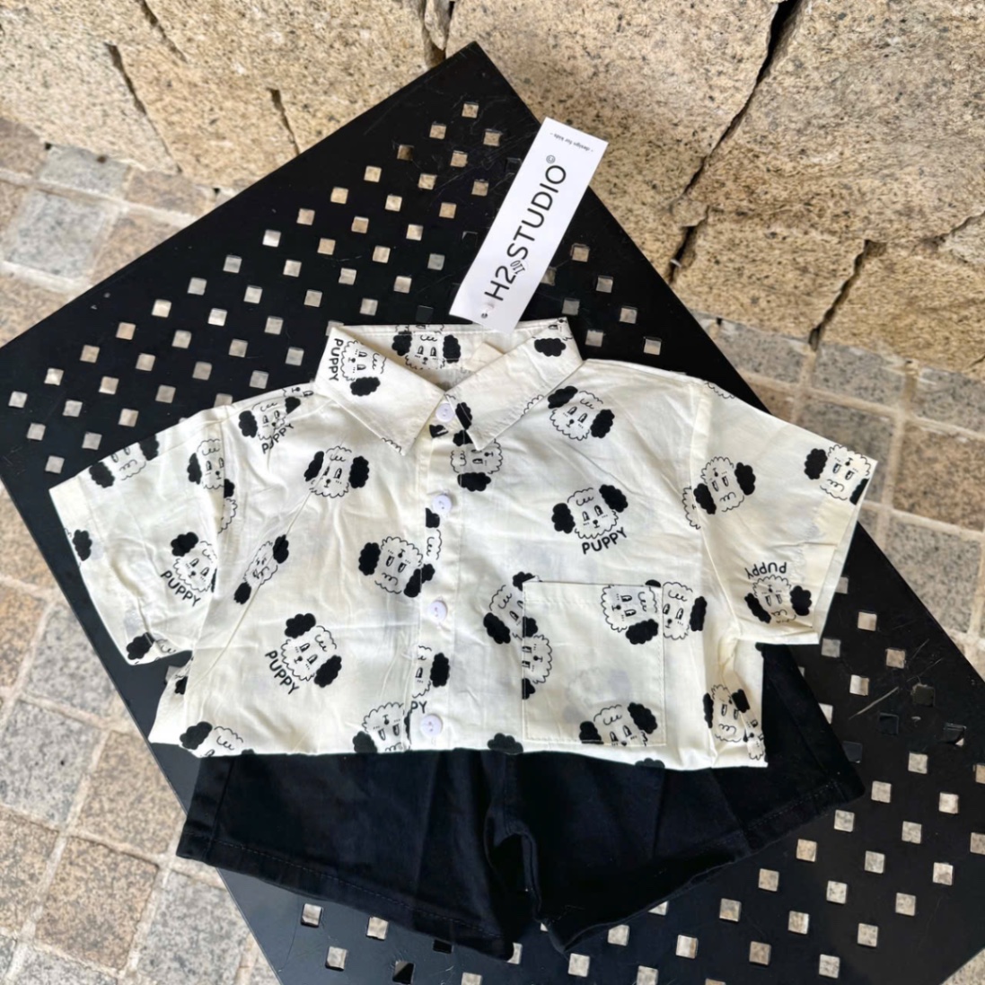 SET SƠ MI TRẮNG QUẦN THÔ HÌNH CÚN