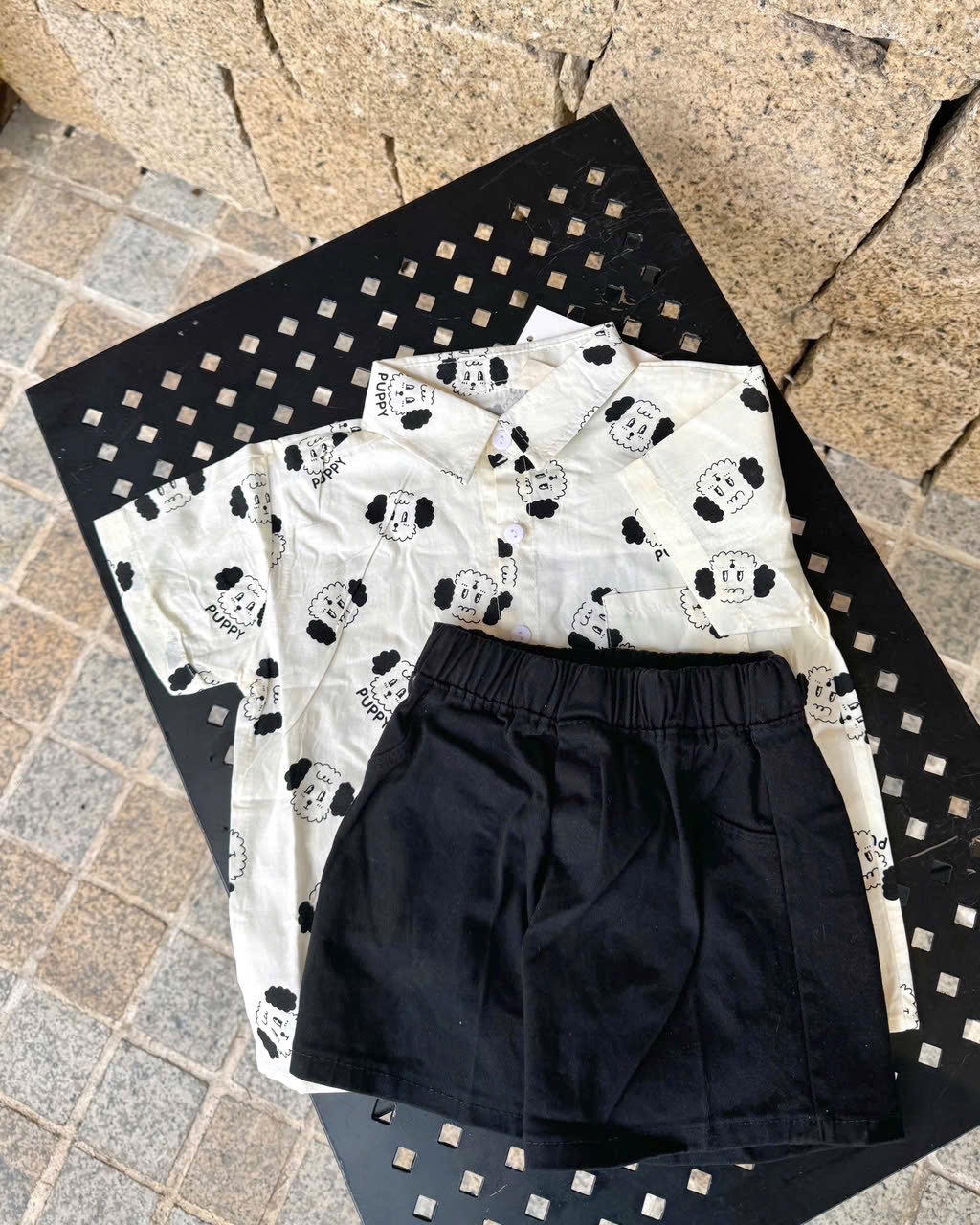 SET SƠ MI TRẮNG QUẦN THÔ HÌNH CÚN