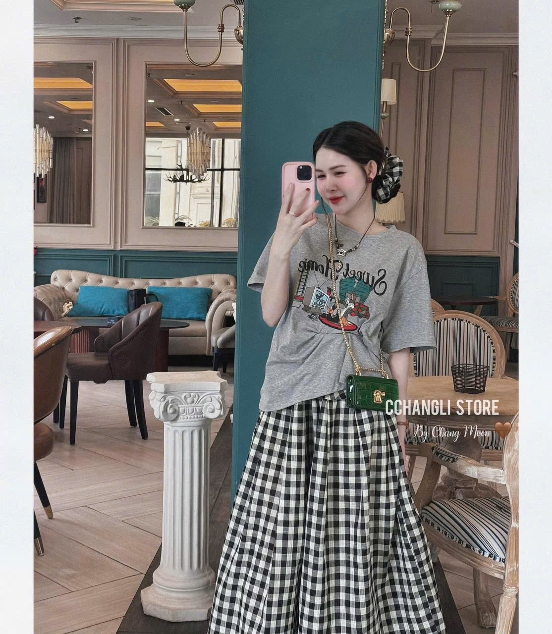 SÉT CỘC TRẮNG GHI SWEET HOME CV KẺ KÈM BUỘC TÓC