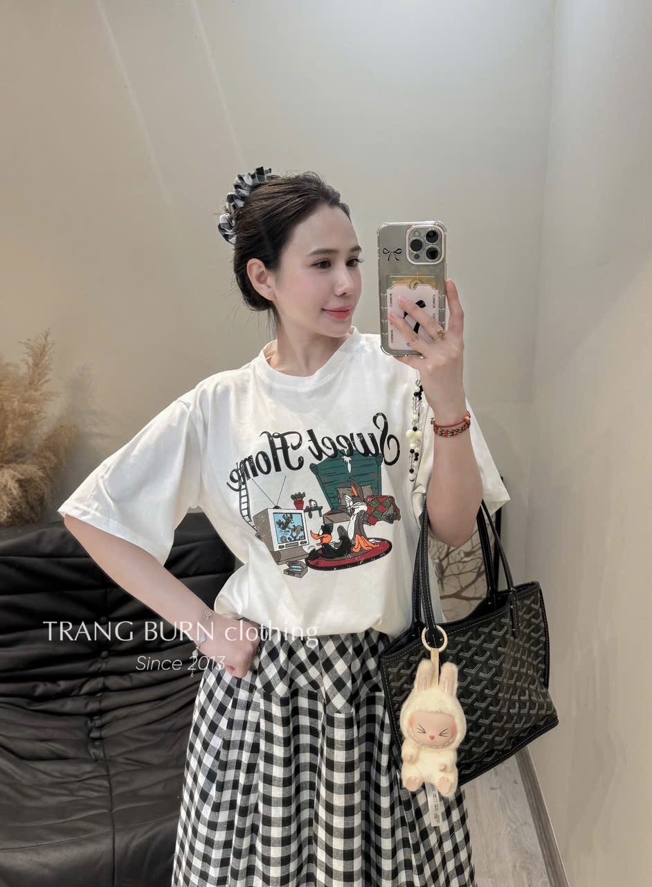 SÉT CỘC TRẮNG GHI SWEET HOME CV KẺ KÈM BUỘC TÓC
