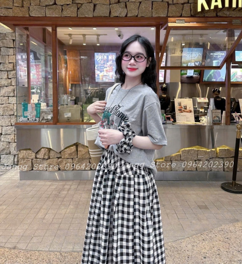 SÉT CỘC TRẮNG GHI SWEET HOME CV KẺ KÈM BUỘC TÓC