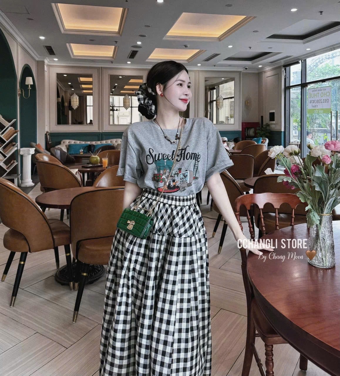 SÉT CỘC TRẮNG GHI SWEET HOME CV KẺ KÈM BUỘC TÓC