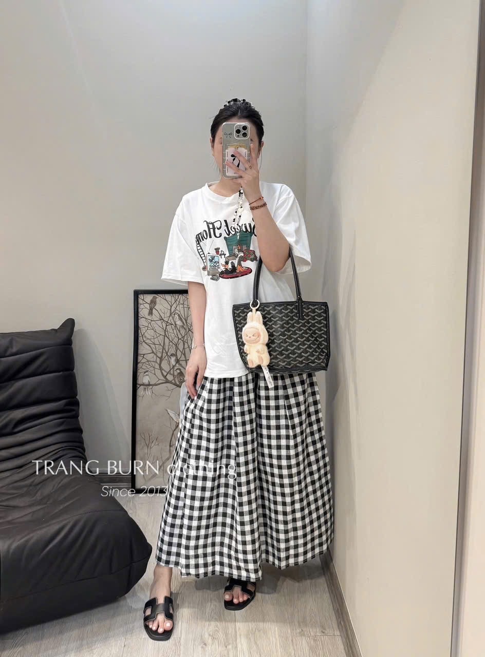 SÉT CỘC TRẮNG GHI SWEET HOME CV KẺ KÈM BUỘC TÓC