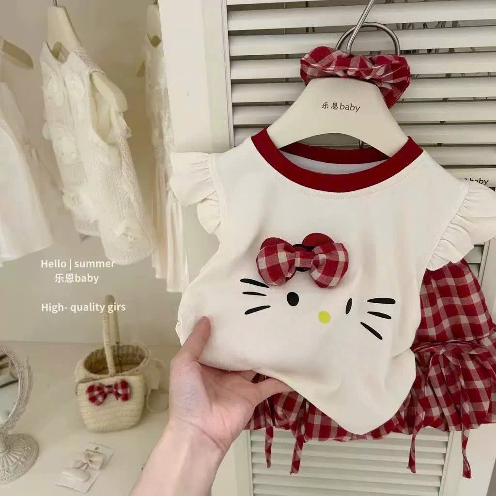 SET BỘ KITTY TRẮNG MIX CV KẺ BỒNG ĐỎ