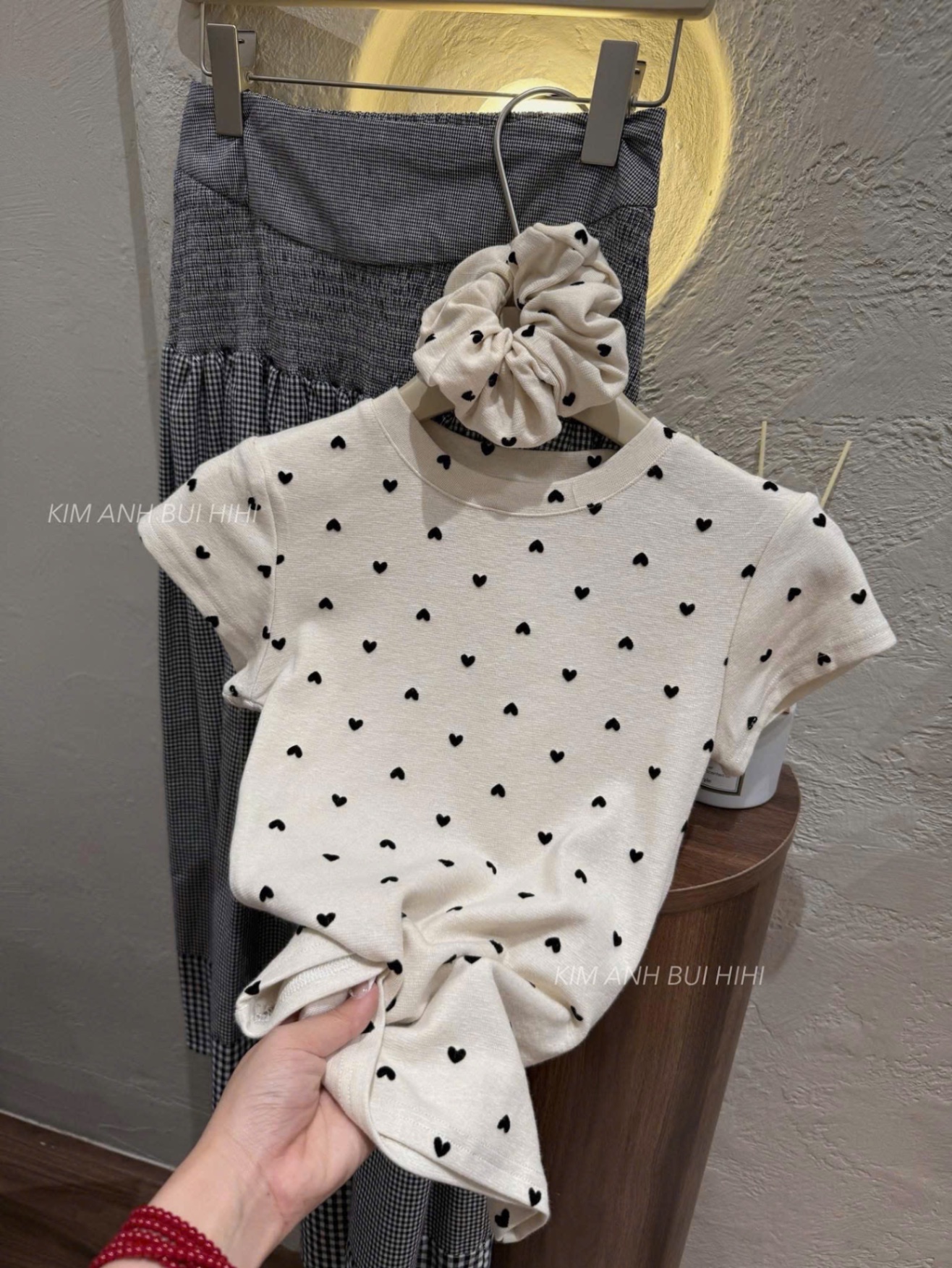 SET 3CT ÁO TIM BE MIX CV KẺ KÈM BUỘC TÓC
