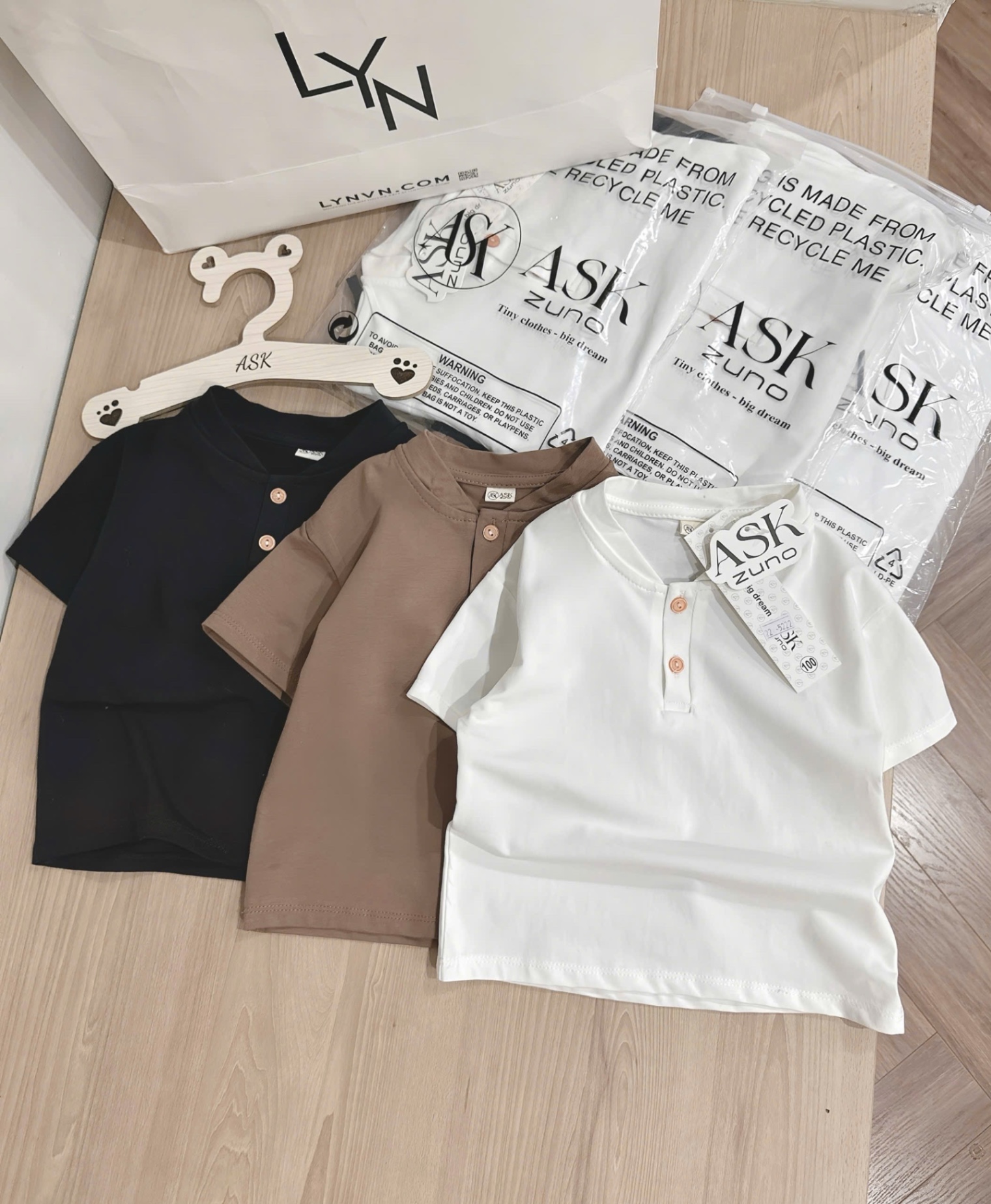 SET 3 ÁO CỘC CỔ TRỤ ĐEN TRẮNG NÂU