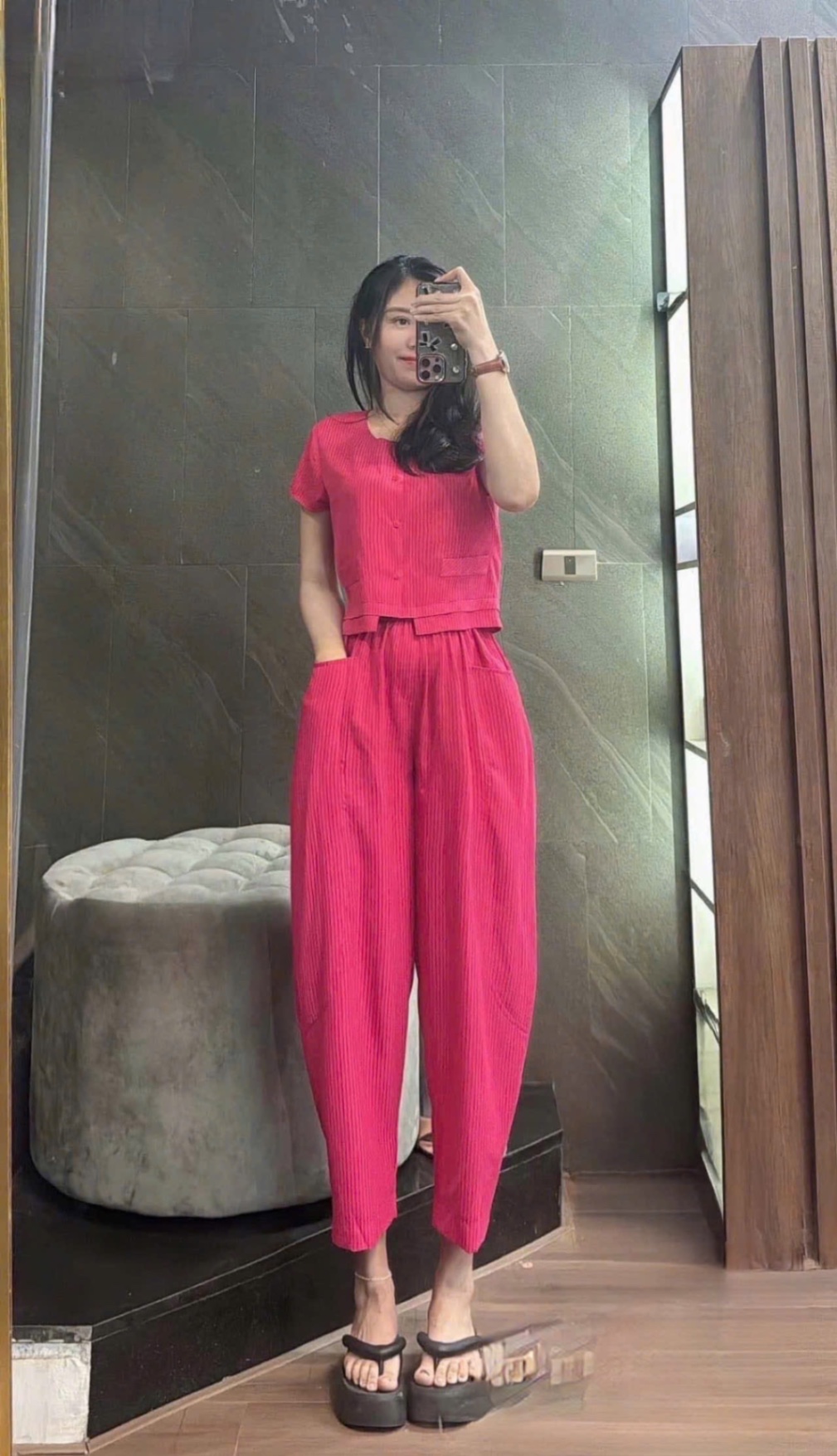 BỘ HỒNG GẤU LỆCH QUẦN BAGGY
