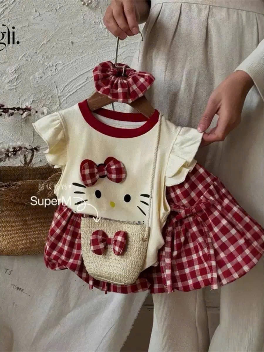 SET BỘ KITTY TRẮNG MIX CV KẺ BỒNG ĐỎ