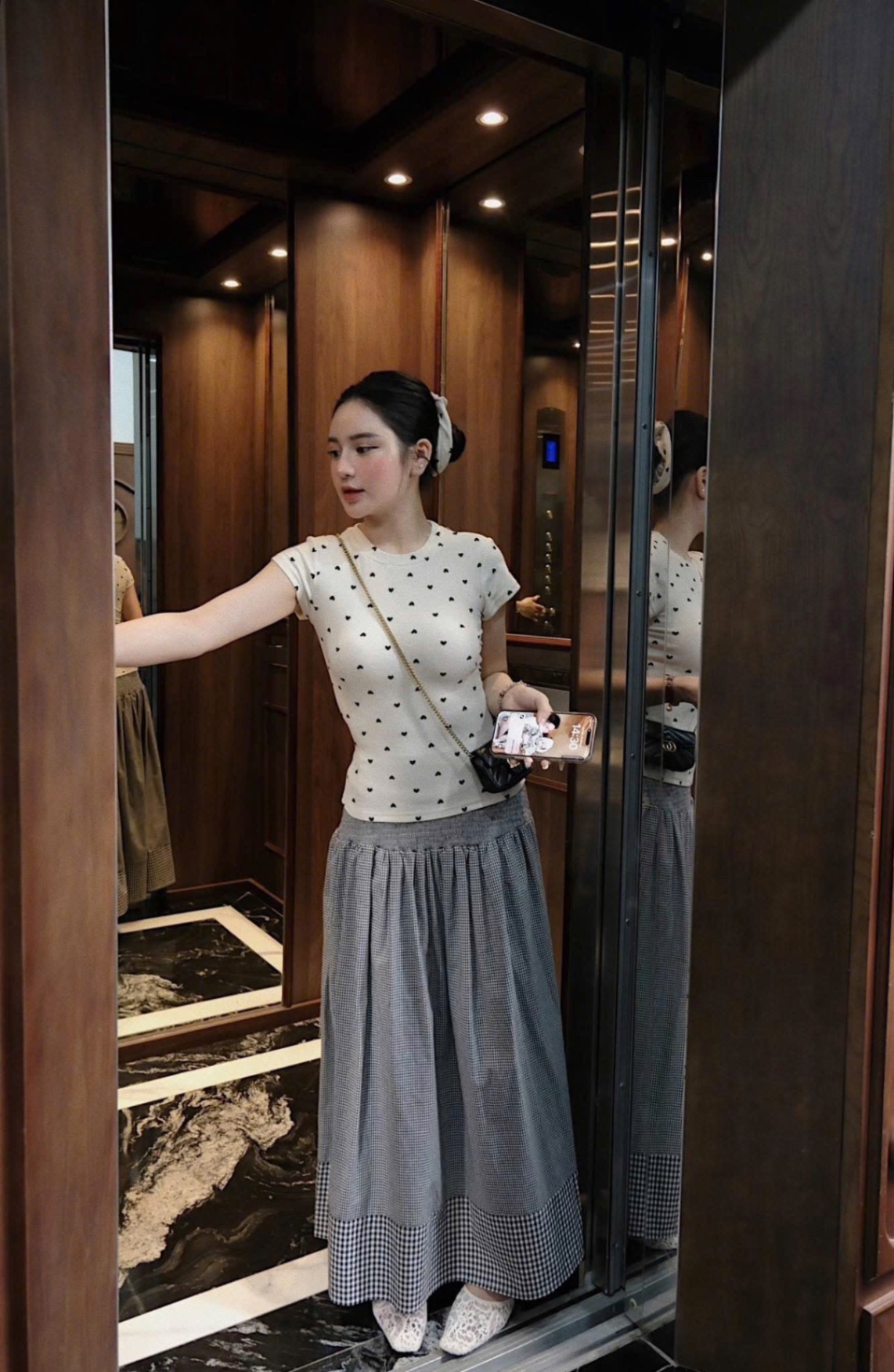 SET 3CT ÁO TIM BE MIX CV KẺ KÈM BUỘC TÓC