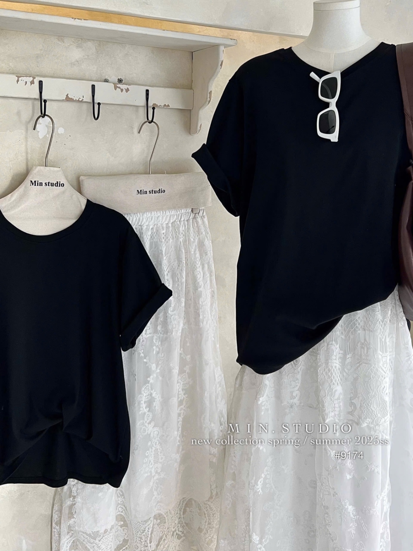 SET ÁO CỘC ĐEN TRƠN MIX CV REN TRẮNG MIDI