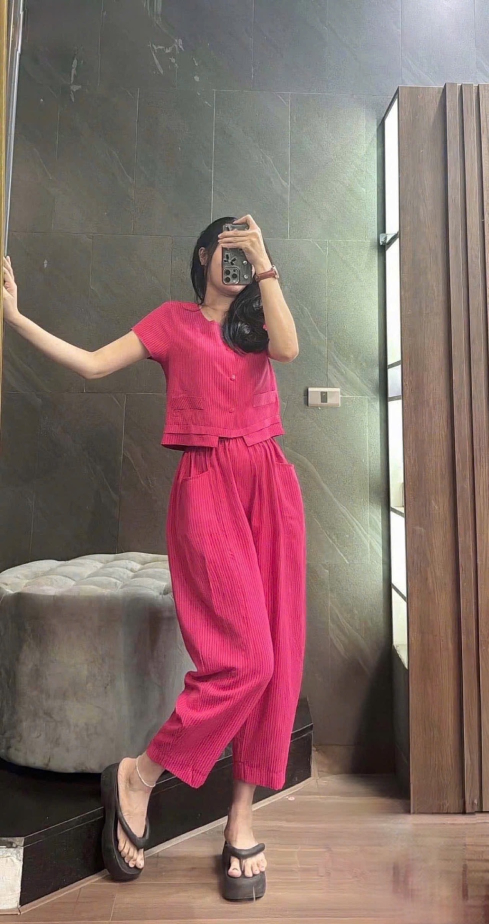 BỘ HỒNG GẤU LỆCH QUẦN BAGGY