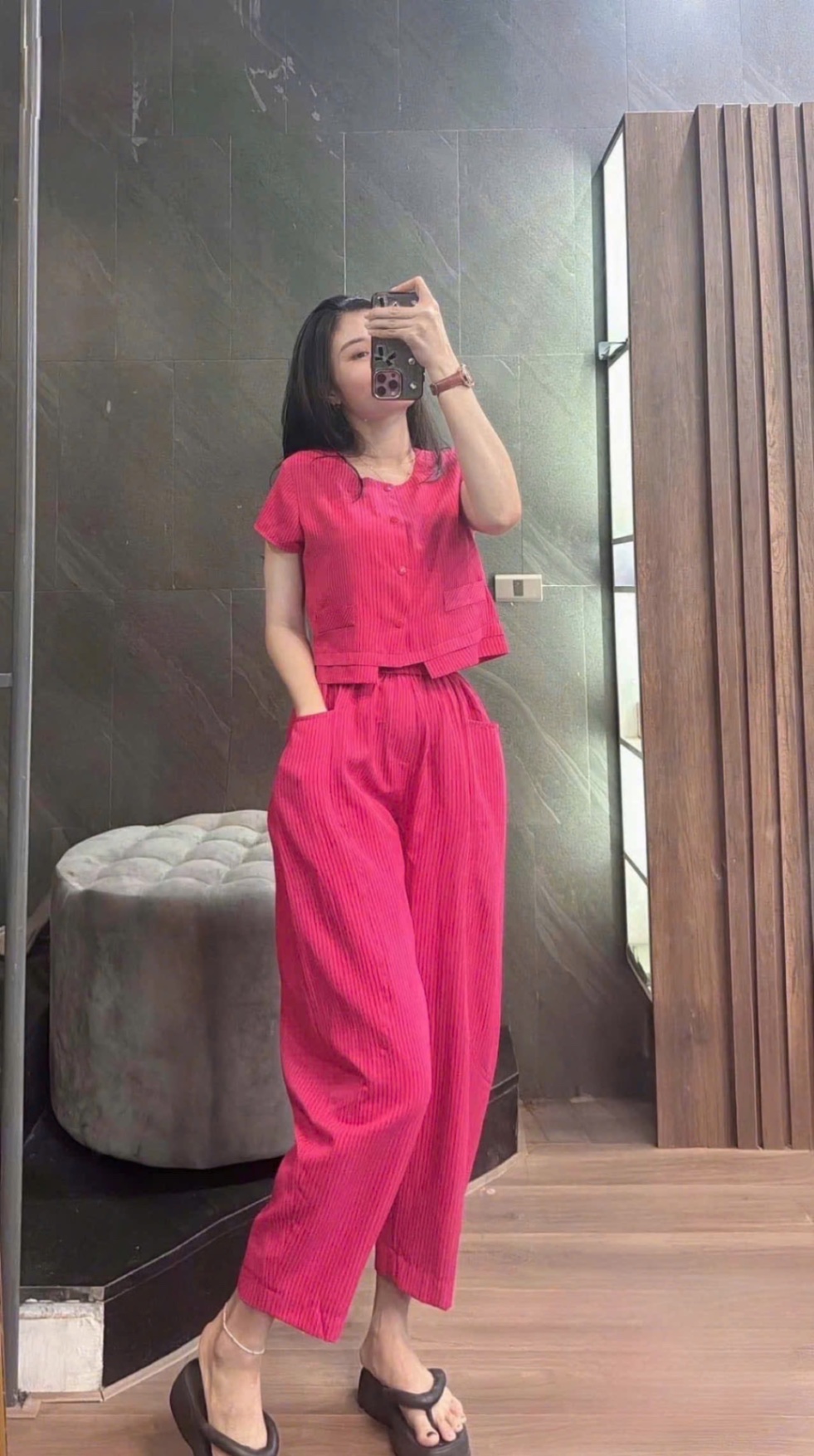 BỘ HỒNG GẤU LỆCH QUẦN BAGGY