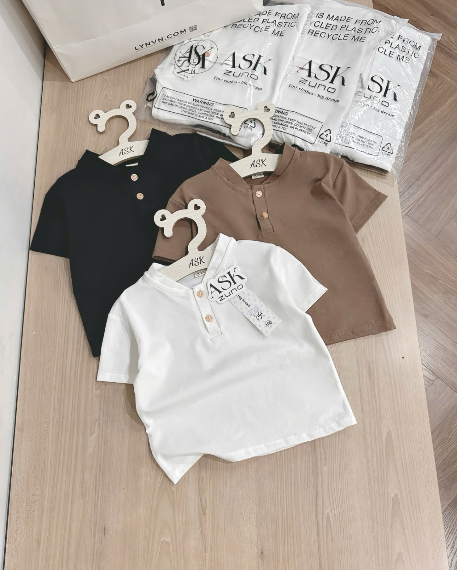 SET 3 ÁO CỘC CỔ TRỤ ĐEN TRẮNG NÂU