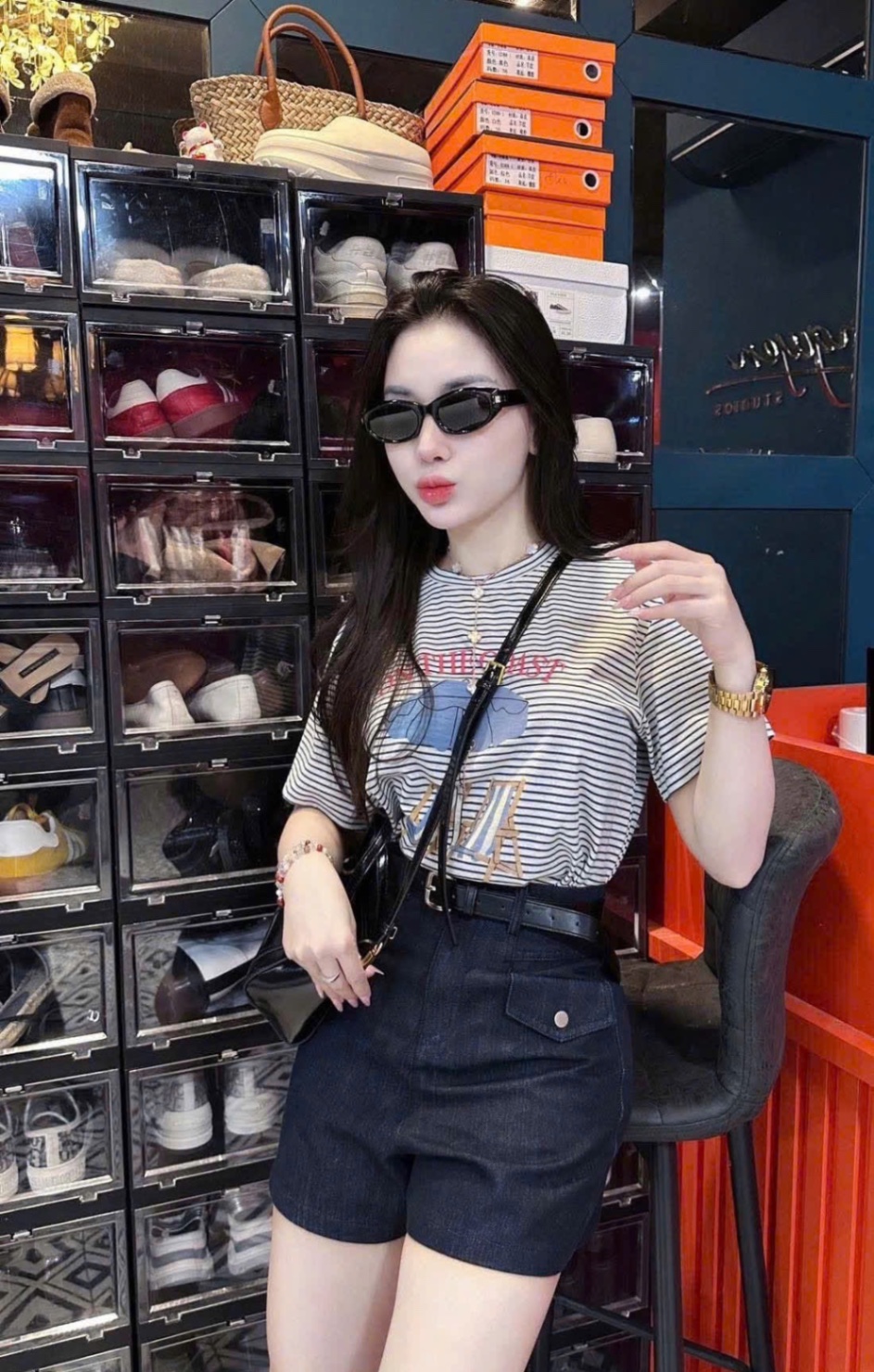 SET ÁO KẺ MIX QUẦN JEAN NẮP TÚI