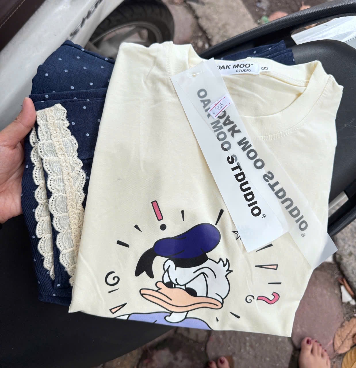 BỘ CỘC BE HÌNH VỊT MIX QUẦN SUÔNG BI PHỐI REN