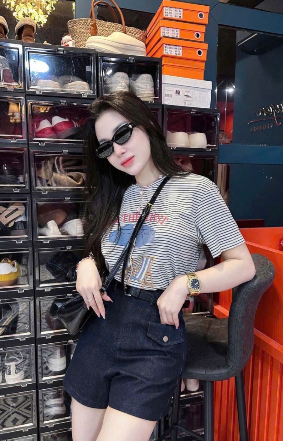 SET ÁO KẺ MIX QUẦN JEAN NẮP TÚI