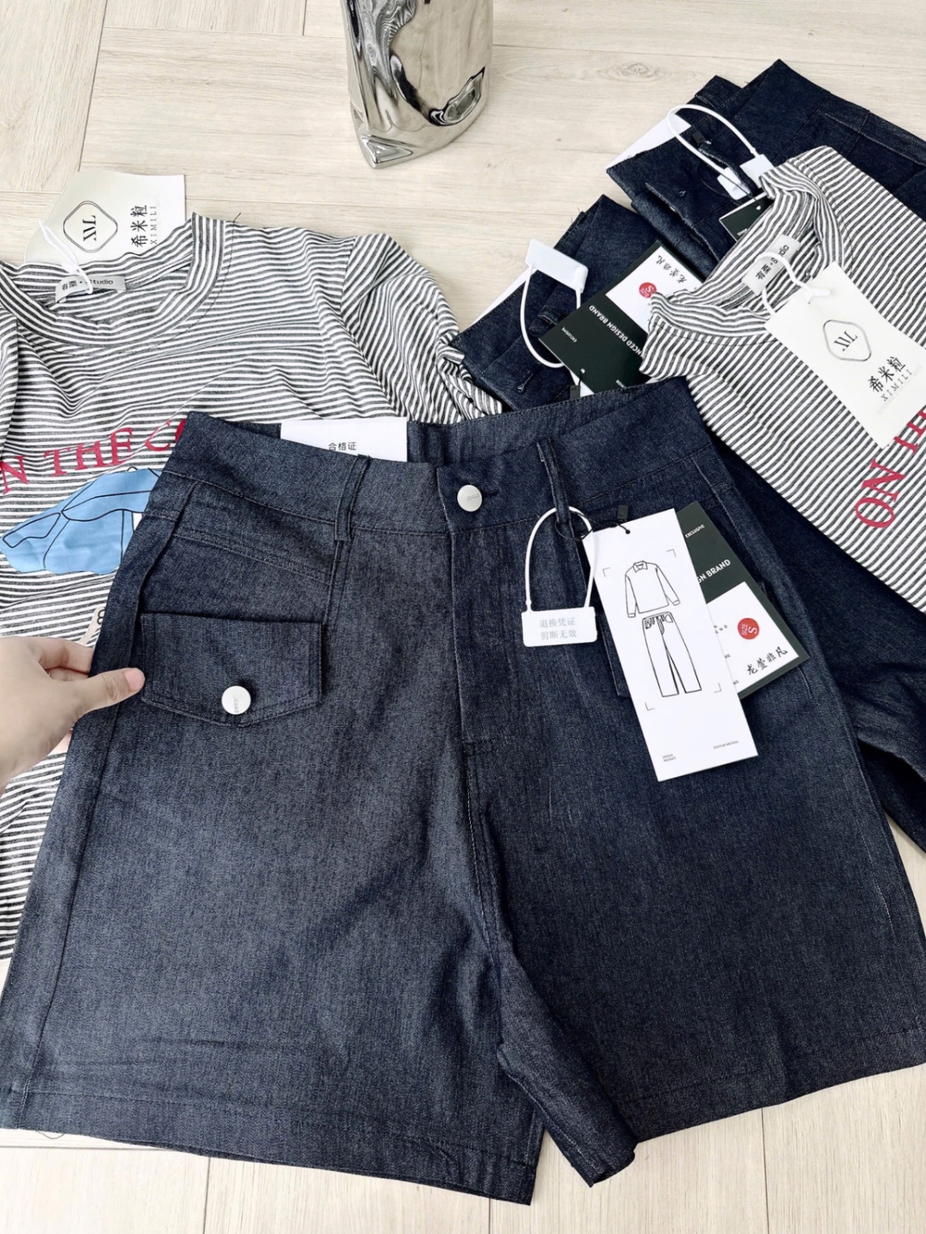 SET ÁO KẺ MIX QUẦN JEAN NẮP TÚI
