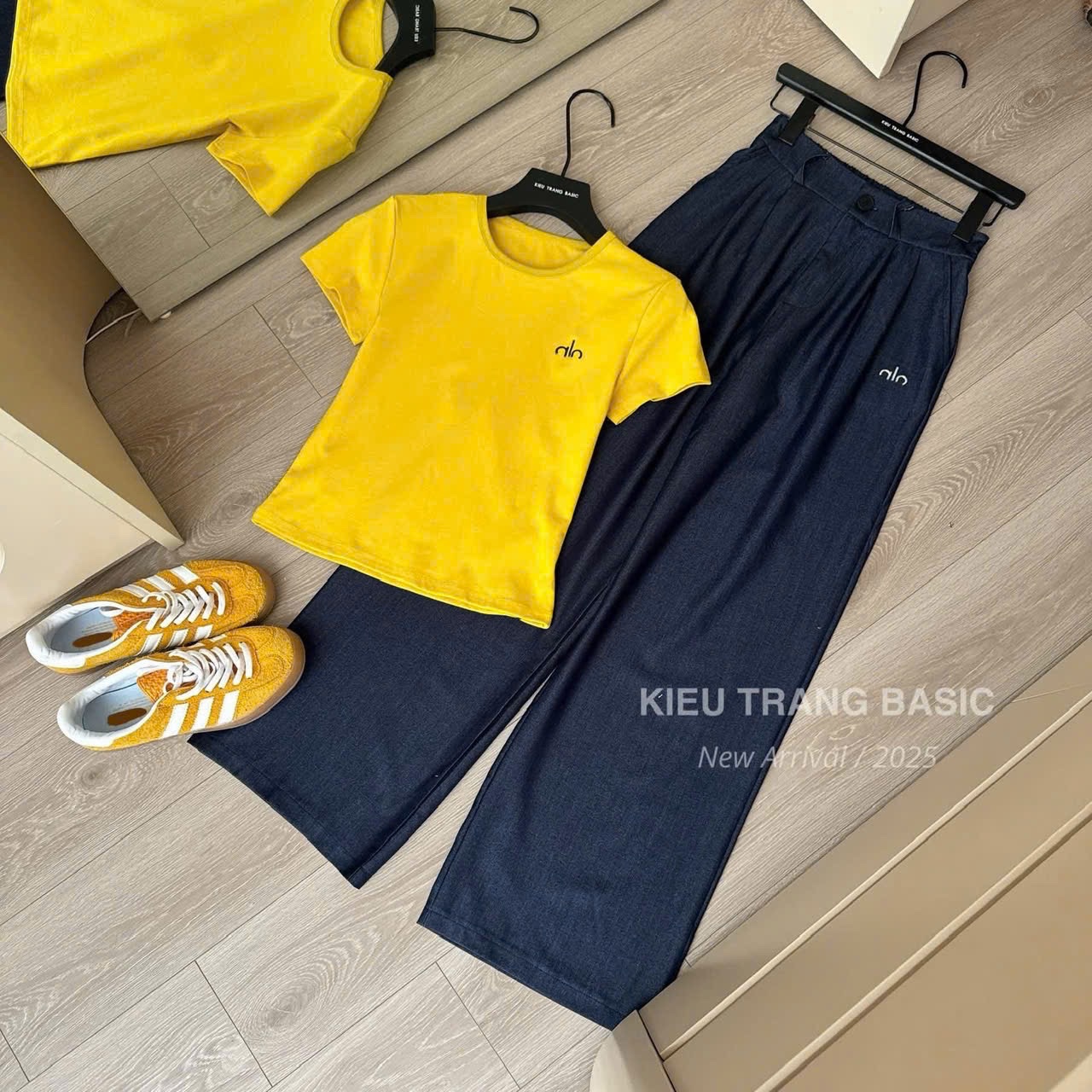 BỘ CỘC VÀNG ALO MIX QUẦN JEAN GIẤY DÁNG SUÔNG
