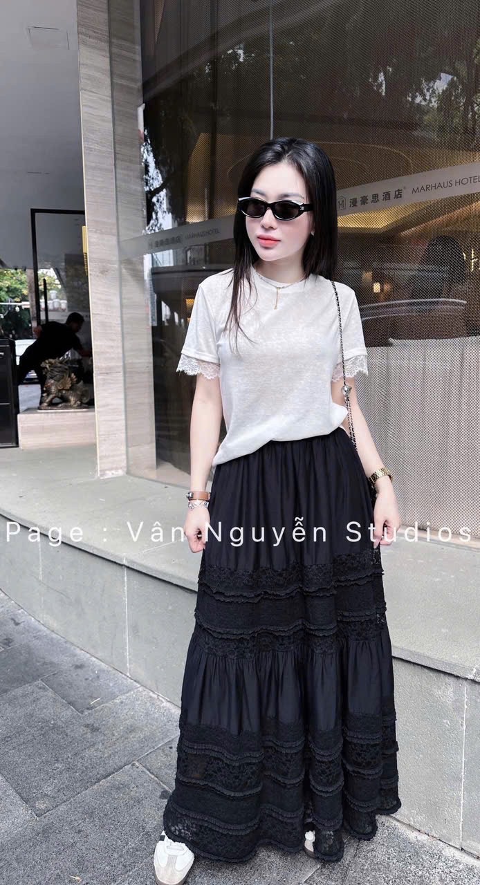 CHÂN VÂY REN MAXI CAO CẤP HOA NỔI QC