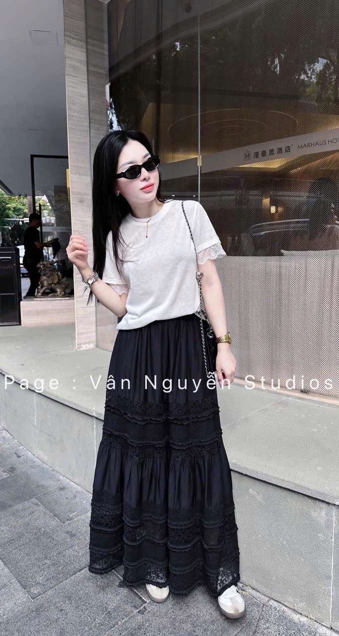 CHÂN VÂY REN MAXI CAO CẤP HOA NỔI QC