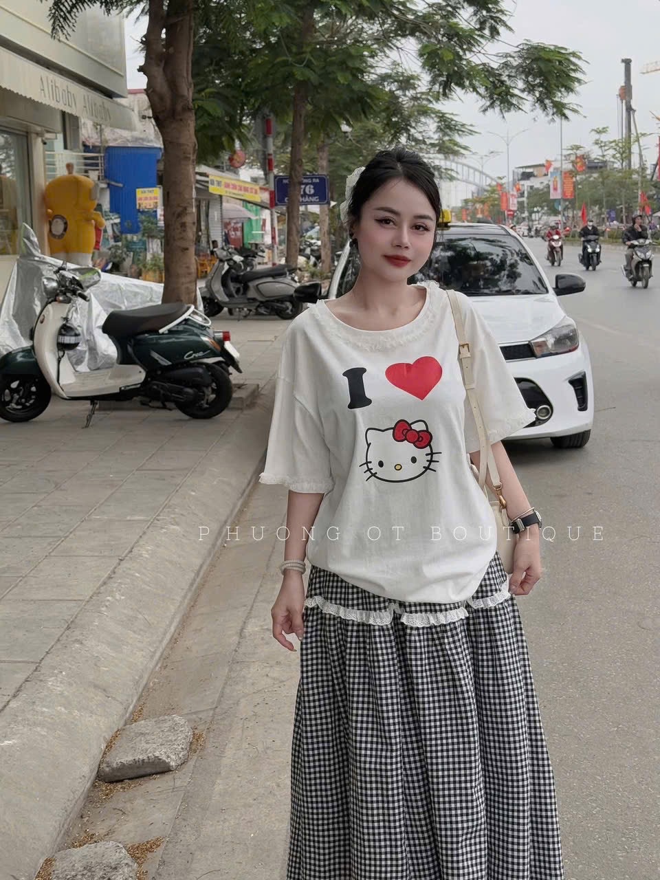 CHÂN VÁY KẺ CARO PHỐI REN TẦNG