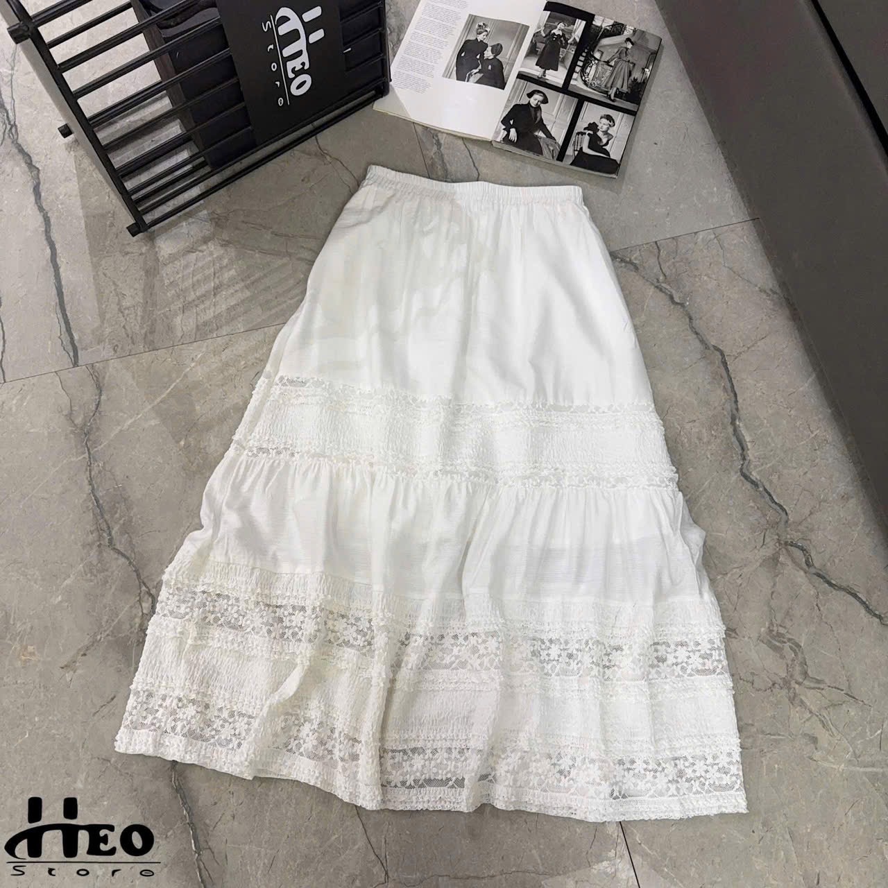 CHÂN VÂY REN MAXI CAO CẤP HOA NỔI QC