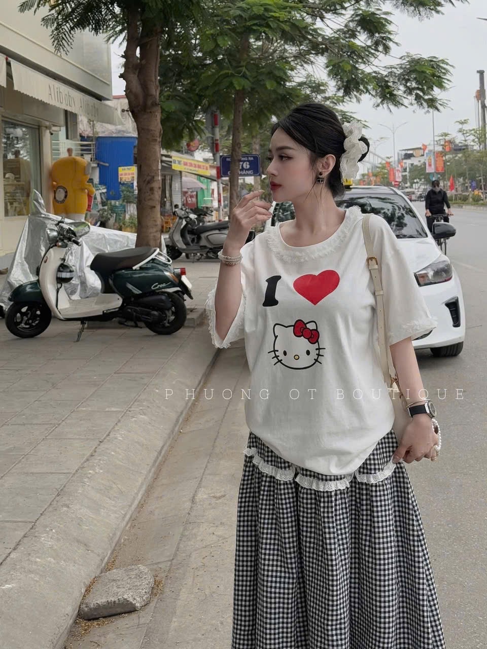 CHÂN VÁY KẺ CARO PHỐI REN TẦNG