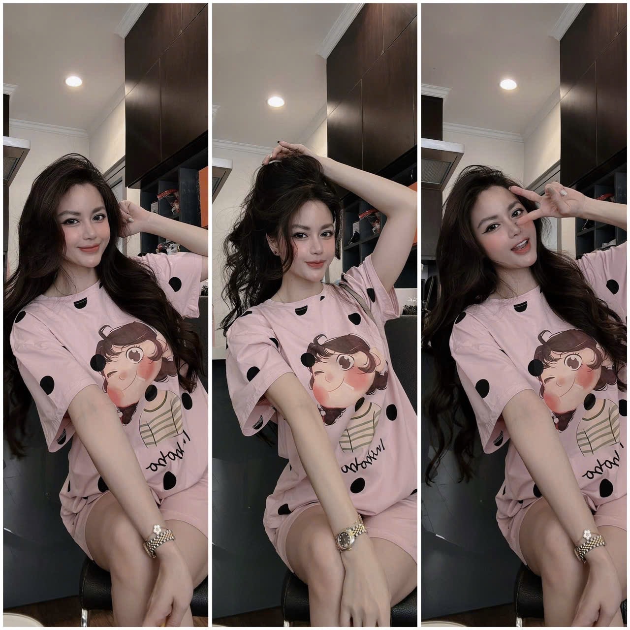 BỘ ĐÙI HỒNG CÔ GÁI CHẤM BI