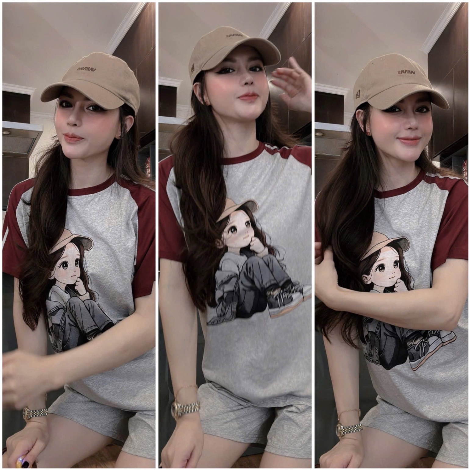 BỘ ĐÙI GHI PHỐI ĐỎ HÌNH CÔ GÁI ĐỘI MŨ