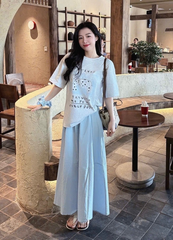 SET ÁO PULL CỘC MIX CV XANH KÈM BUỘC TÓC FOREVER