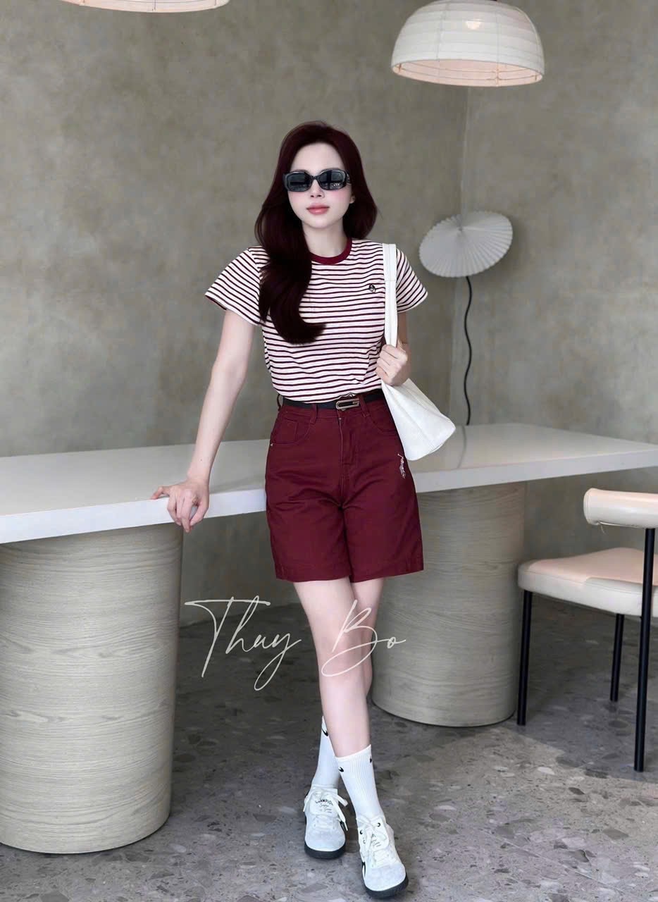 SET ÁO KẺ MIX SOOC JEAN ĐỎ THÊU NGỰA