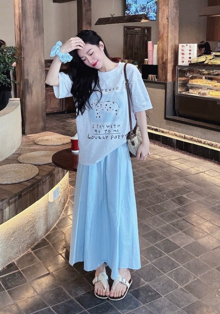 SET ÁO PULL CỘC MIX CV XANH KÈM BUỘC TÓC FOREVER