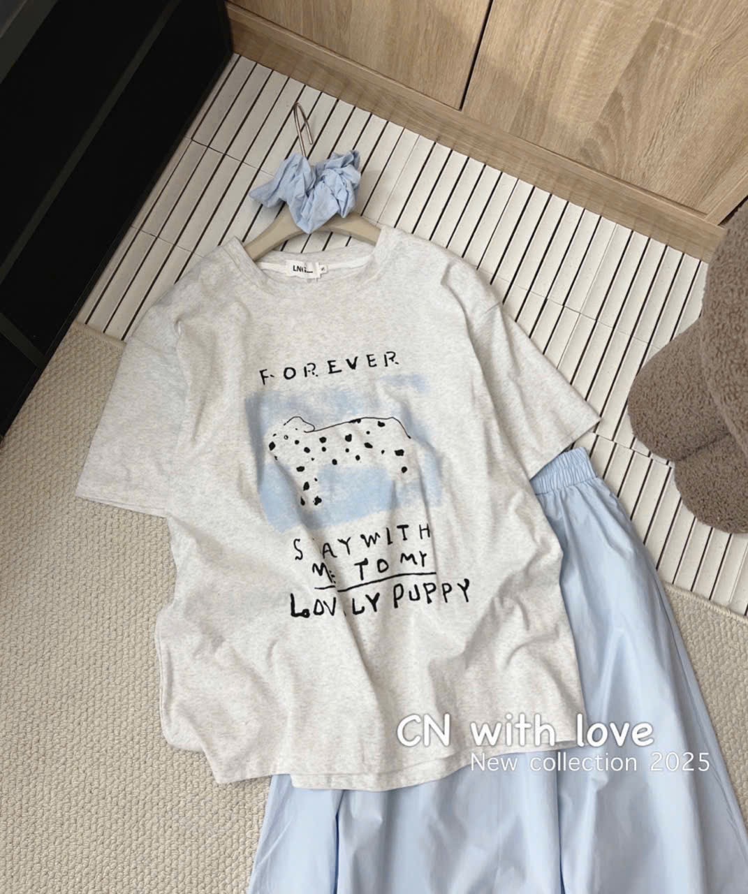 SET ÁO PULL CỘC MIX CV XANH KÈM BUỘC TÓC FOREVER