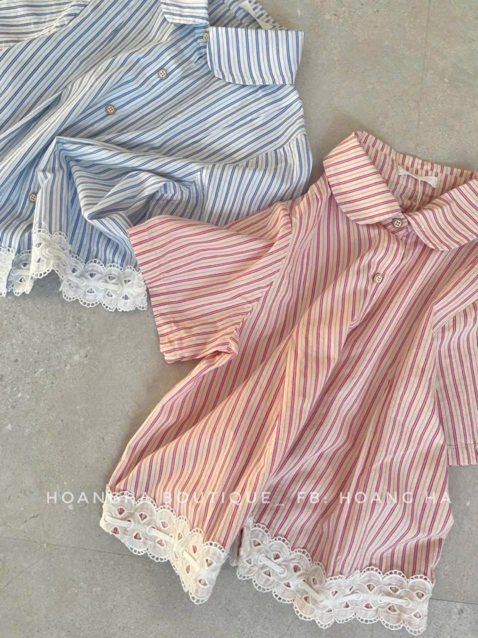 ÁO SƠ MI GU KẺ HỒNG XANH CỔ SEN