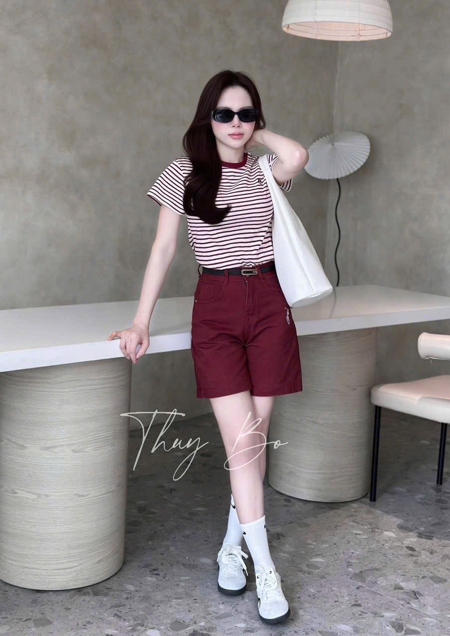 SET ÁO KẺ MIX SOOC JEAN ĐỎ THÊU NGỰA