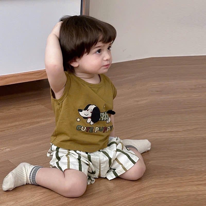 BỘ ĐÙI BA LỖ HÌNH CÚN QUẦN SỌC