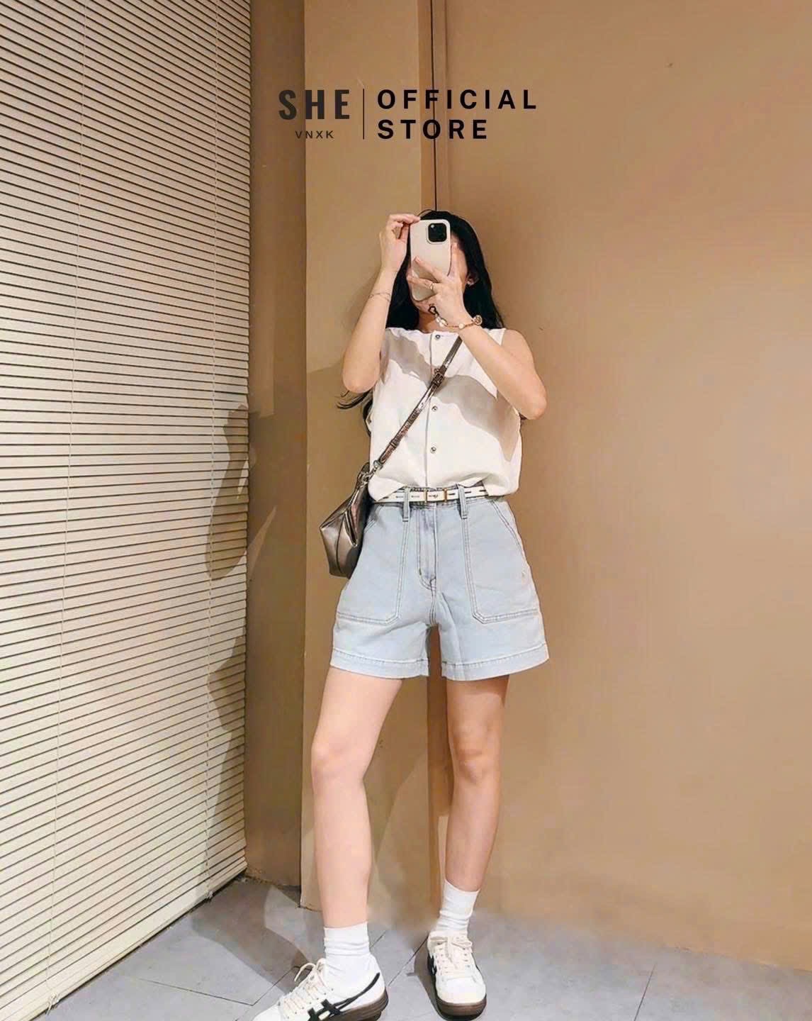 Xanh nhạt - QUẦN SOOC JEAN THÊU NGỰA VNXK XANH NHAT