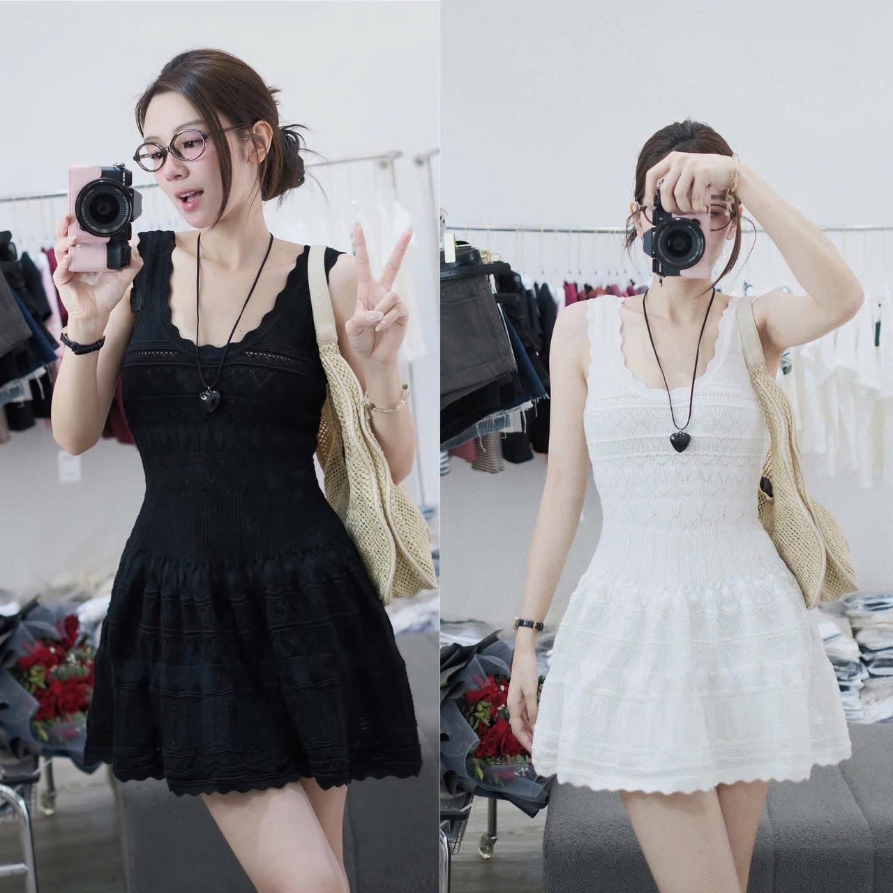 VÁY LEN ĐAN 2S QC ĐEN TRẮNG