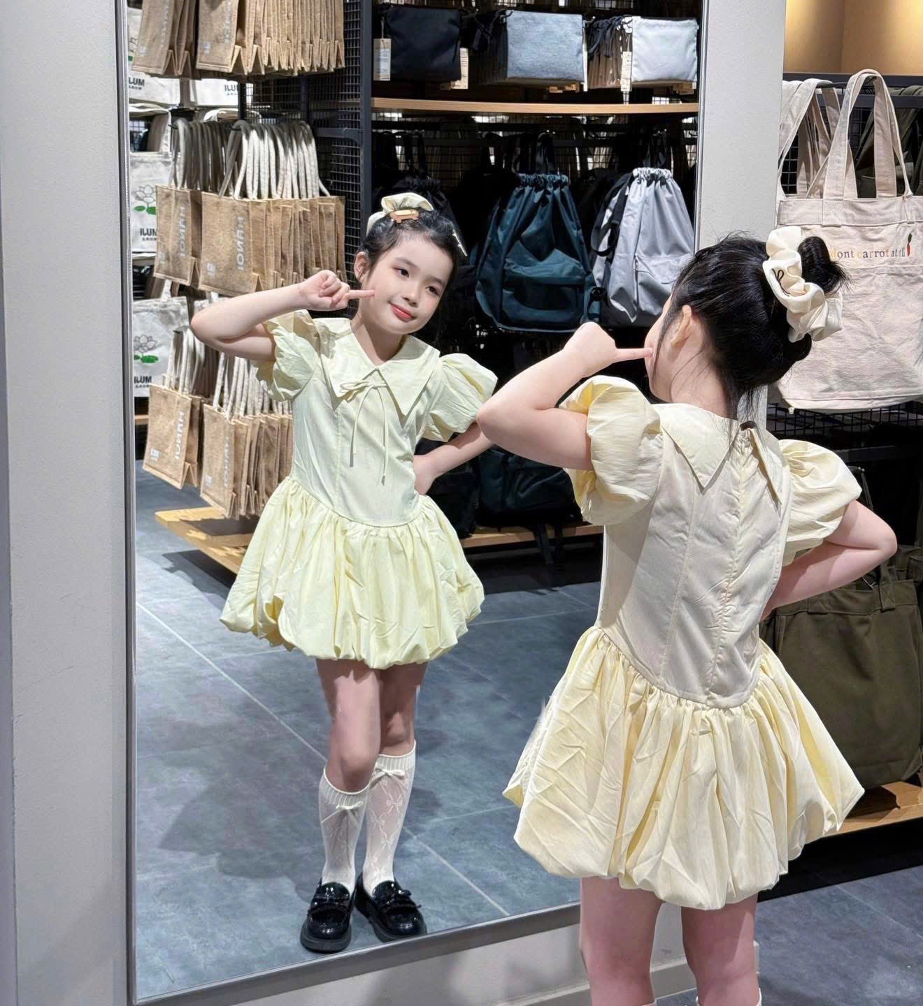 VÁY CỘC BÔNG BÍ MÀU VÀNG BE