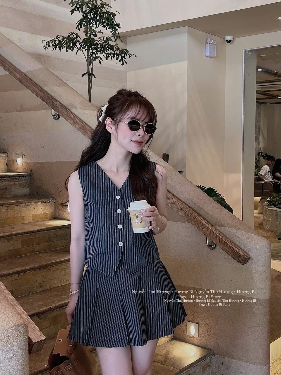 SET KẺ THAN XN MIX QUẦN GIẢ VÁY