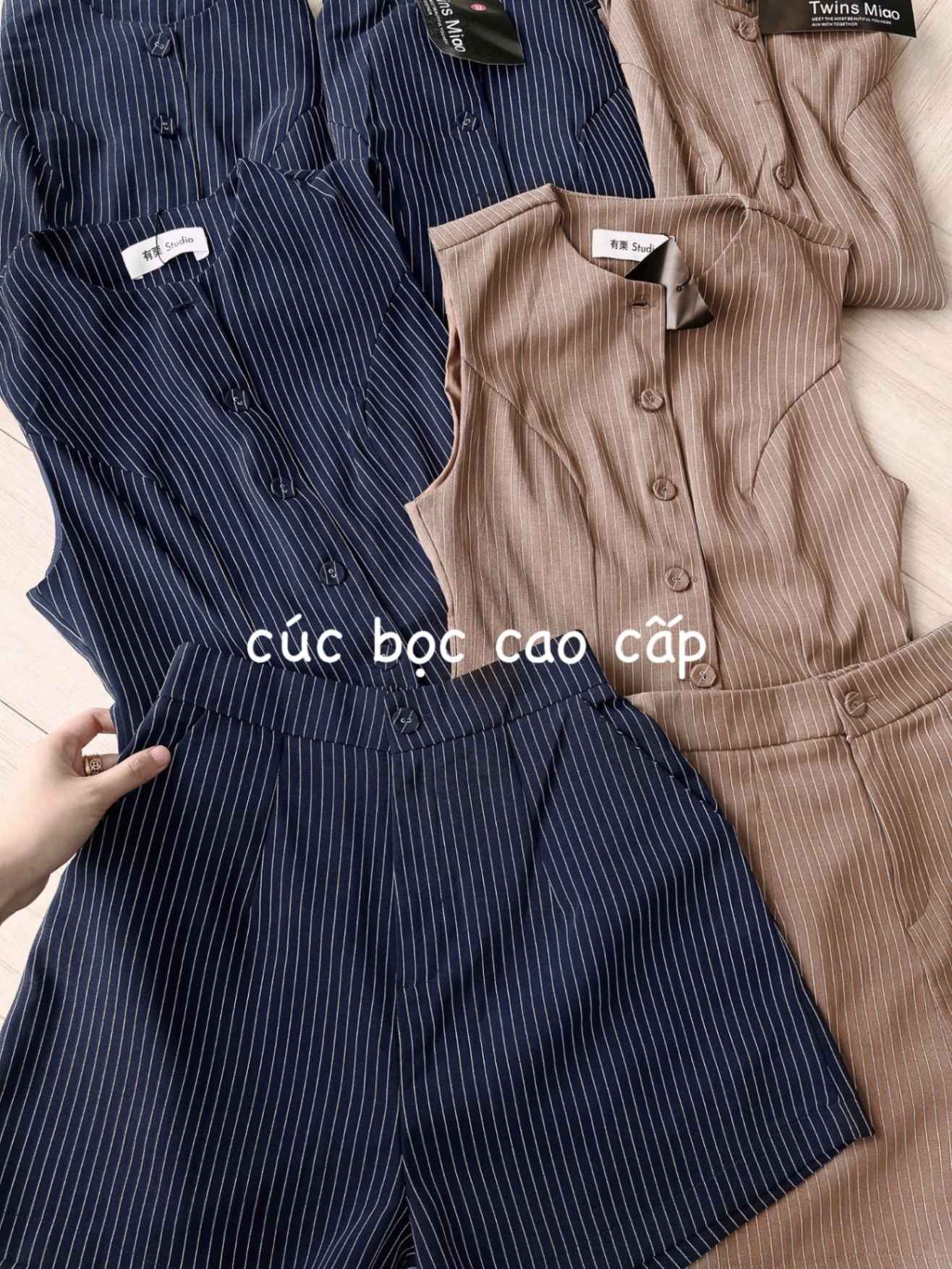 SET KẺ CÚC BỌC VẠT MỞ MIX SHORT
