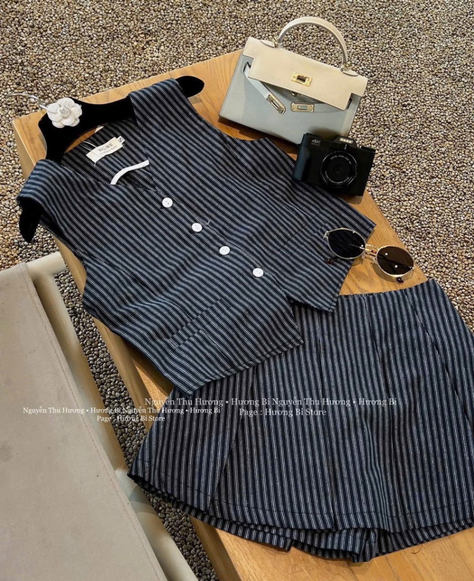 SET KẺ THAN XN MIX QUẦN GIẢ VÁY