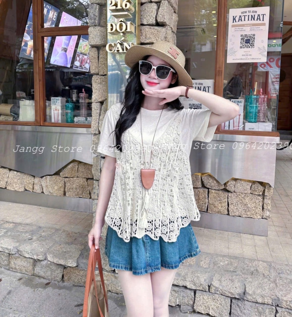 ÁO PULL CỘC TRẮNG MIX YẾM REN QCCC