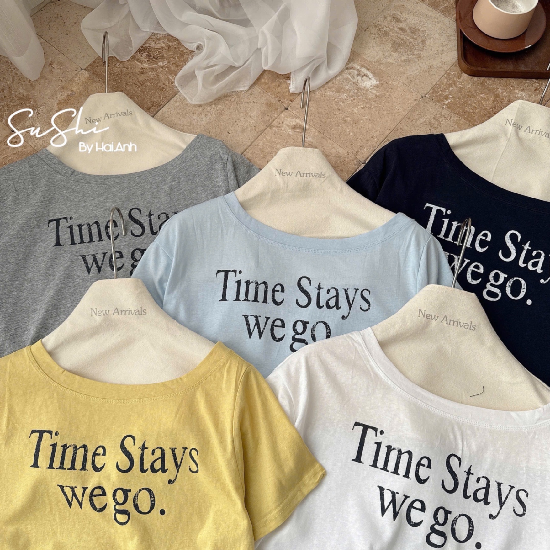 ÁO PULL CỘC LỆCH VAI QC CHỮ TIME STAY